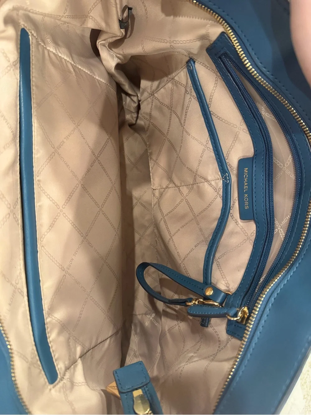 Michael Kors Teal-Blue Leather Tote with Gold Logo